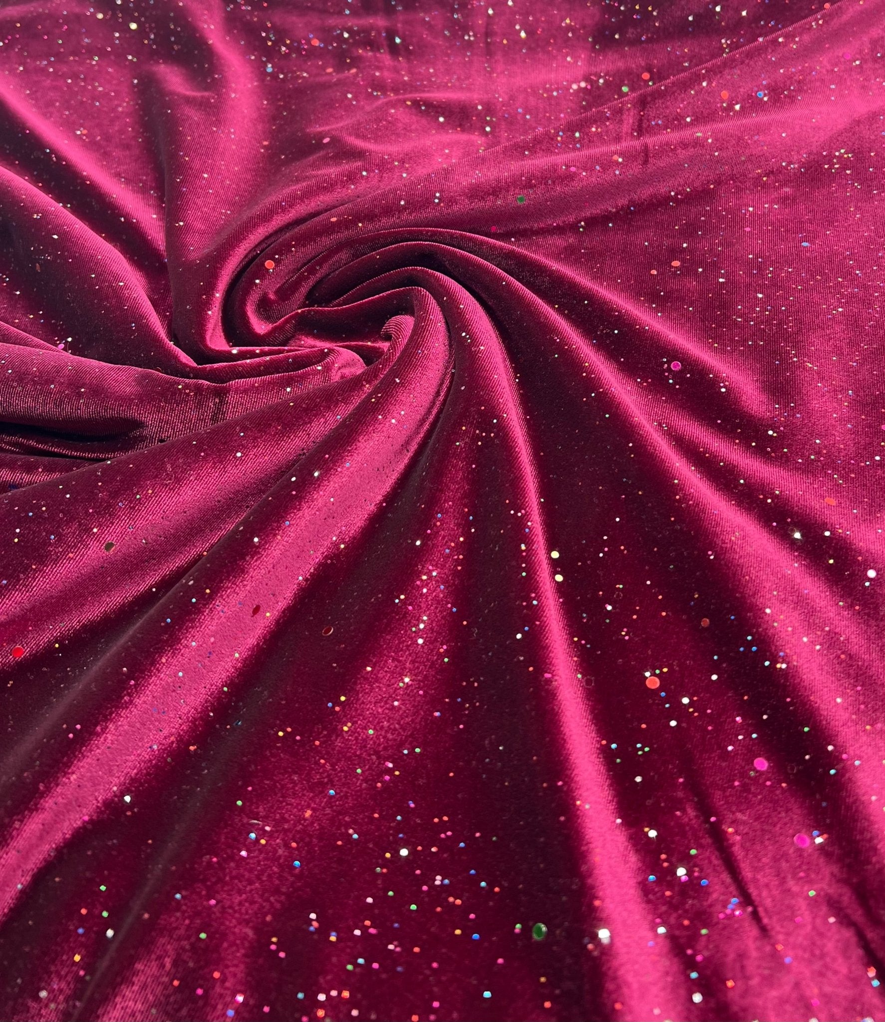 Plain Wine Multi Metallic Sparkle Glitter Velour Stretch Fabric - T9 Fabrics